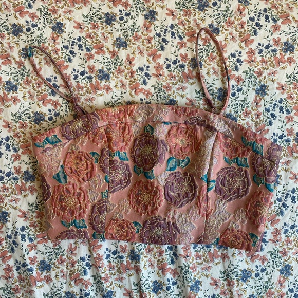 NWT Julie Brown Brocade Crop Top - Picture 2 of 5